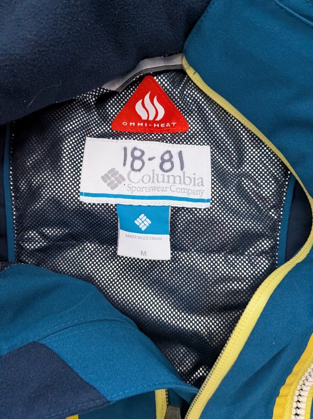 Columbia Sportswear Omni-Tech Ski Jacket Blue Teal Yellow Men's Medium - Picture 3 of 4